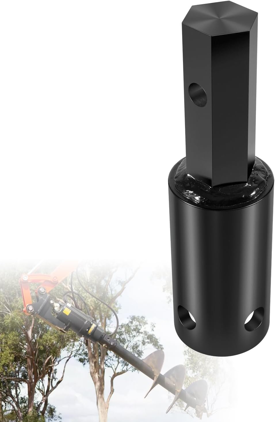 Heavy Duty Auger Adapter 2-9/16 Female Round to 2 Male Hex for Augers, Skid Steers, Tractors, Post Hole Diggers